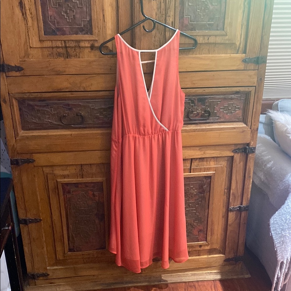 Hinge coral Sleeveless Plunge Sundress.